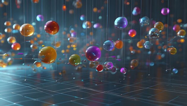 3D Scatter Plot with Colorful Floating Spheres Suspended in Mid-Air (Faint Glow)