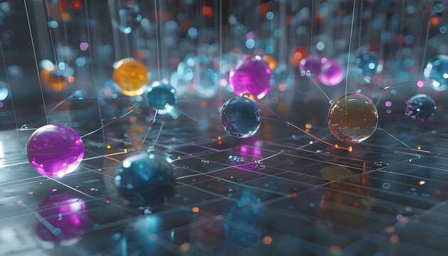 3D Scatter Plot with Colorful Floating Spheres Suspended in Mid-Air (Faint Glow)