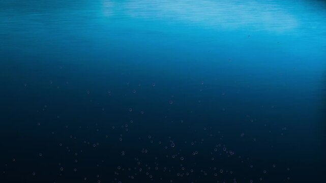 Air bubbles slow underwater coming up scenery dark blue and sun shine ocean scenery from scuba divers backgrounds