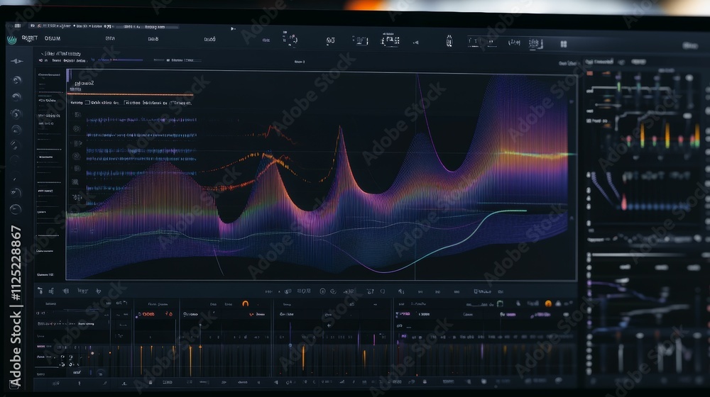 Poster digital audio workstation displays waveforms, controls.