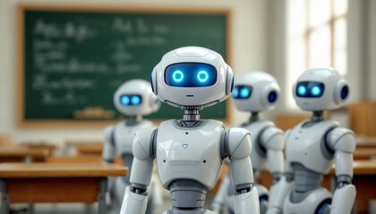 Robots Assisting in Education Classroom Setting Digital Learning Modern Technology Close-Up View