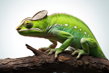 Fototapeta premium Chameleon on a branch isolated on clear white background