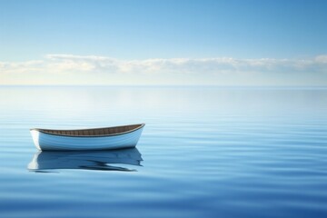 Naklejka premium A tranquil boat drifts on still water under a clear sky, creating a serene atmosphere ideal for adding a personalized message. Generative AI