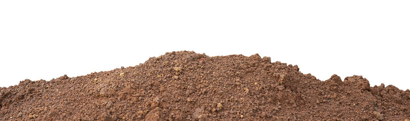 Pile of Brown Soil Texture on white background. png file. 