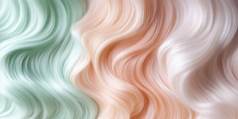Smooth, flowing waves in pastel tones of peach, lavender, and mint green, overlapping to create a serene, minimalistic look.


