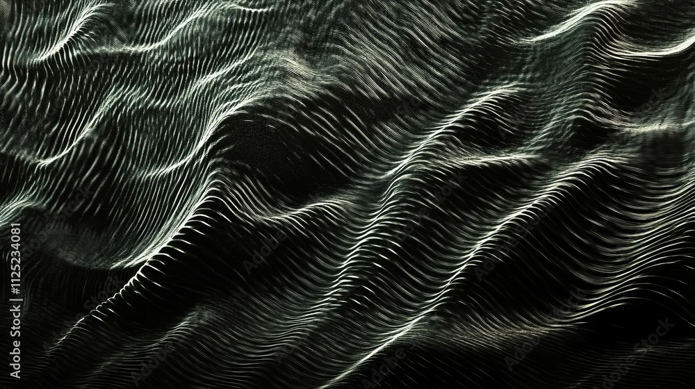 Poster dark, undulating lines create a textured, flowing pattern.