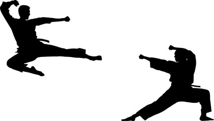 Vektor Silhouette zwei Männer beim Kampf - Kampfsport und Selbstverteidigung - Kampf und Technik - Angriff und Verteidigung