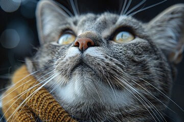 Close-Up Portrait of a Gray Tabby Cat