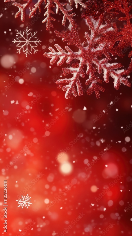 Poster a red background with snowflakes and a snowflake that is red