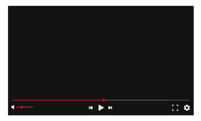 Desktop web video player: Modern multimedia interface with navigation icons, designed for online video playback on web and mobile apps. Perfect for stock vector templates.
