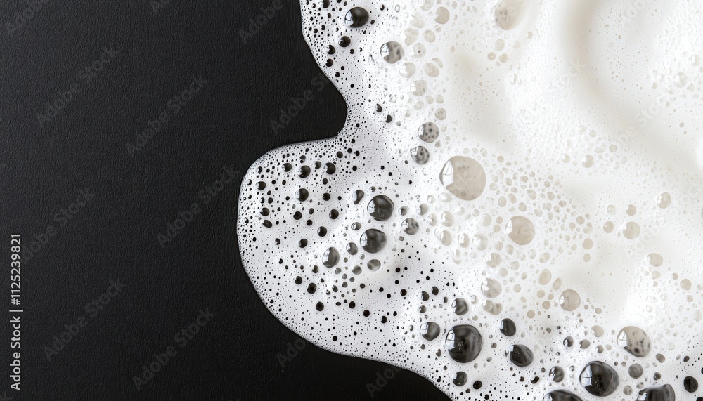 Poster A close-up view of white foam with bubbles against a black background, creating an intriguing contrast and texture.