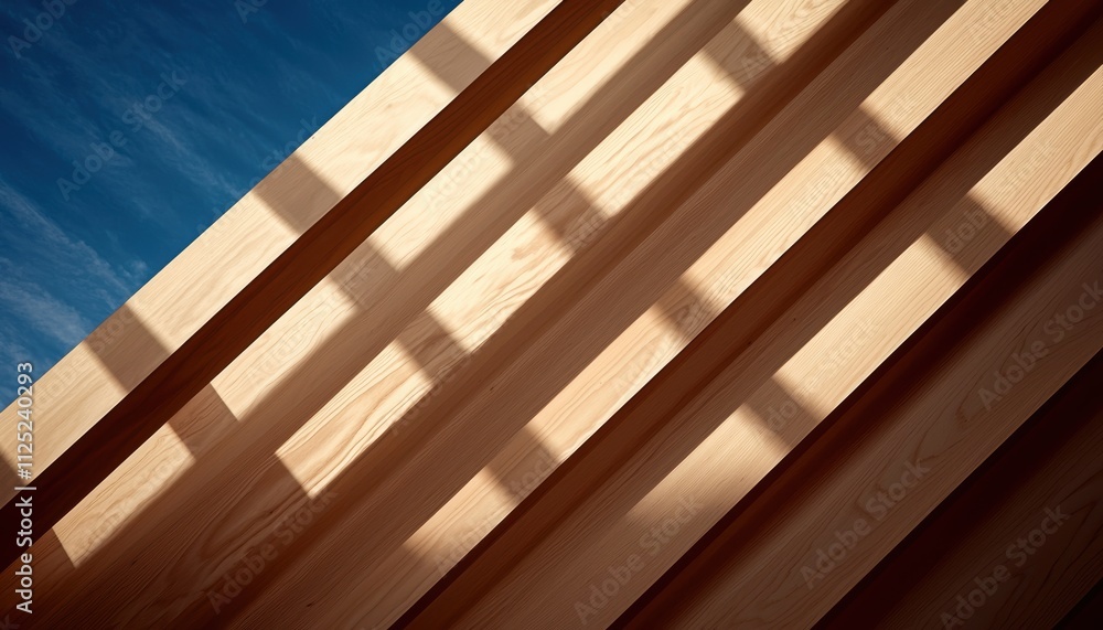 Poster the image features wooden planks casting shadows against a blue background, creating an interplay of