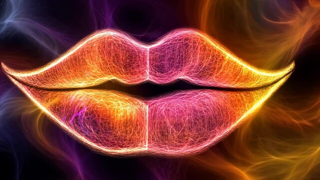 Vibrant digital illustration of colorful lips surrounded by swirling abstract light patterns