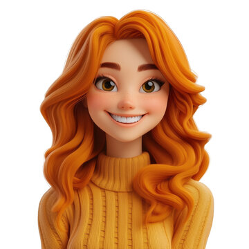 3D icon avatar cute smiling woman, cartoon hipster character, people close up portrait on isolated on transparent png background