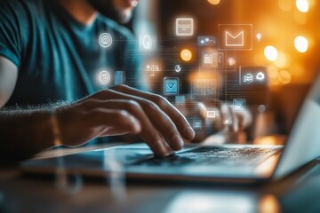 The idea of online learning. Web platforms are used by humans for webinars and online training. Generative Ai