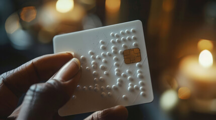 letters embossed on a credit card with fingers touching them