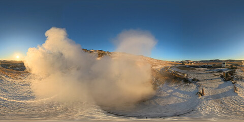 360 photo Iceland hot springs smoke equirectangular photo