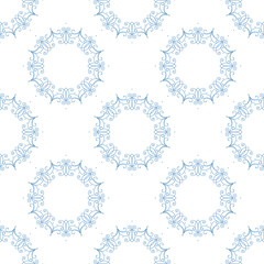 Delicate light blue seamless pattern on transparent background. Monochrome winter background of fine snowflakes. Ornate elegance ornament. Frost pattern on the window. Christmas lacy classic design.
