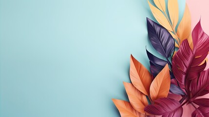 A vibrant arrangement of tropical leaves in bold candy colors creates a minimalistic yet striking design on a pastel background. Perfect for modern, abstract, and aesthetic branding visuals.