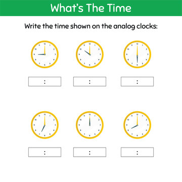 Learning time on the clock. Educational activity worksheet for kids and toddlers.