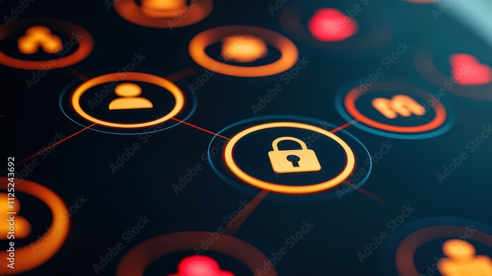 Poster a seamless web of user icons glowing in a 3d sphere, set against a clean futuristic background, symb