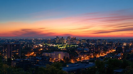 City Skyline Illuminated by a Vibrant Sunset Glow