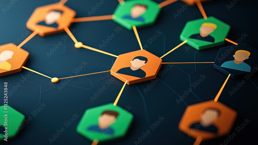 Poster a 3d grid of user icons connected by glowing lines, floating in a futuristic virtual space, sharp de