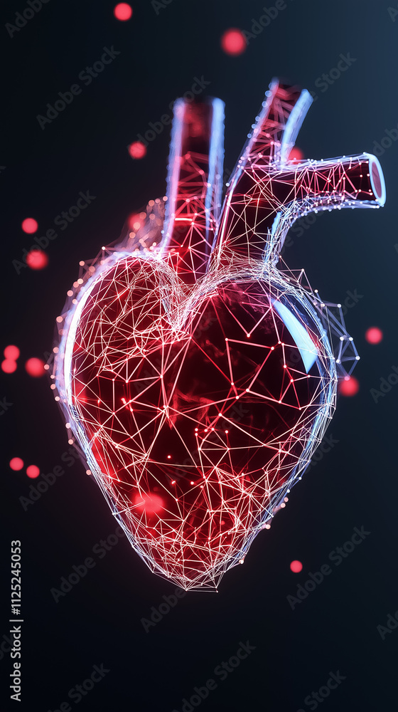 Poster digital heart icon showing blockchain and ai integration for enhanced health connectivity