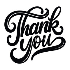 Calligraphic text “thank you”, black and red on white background