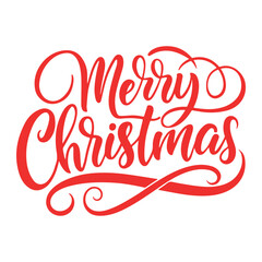 Calligraphic text “Merry Christmas”, red on white background