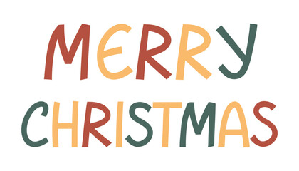 Calligraphic text “Merry Christmas”, colored on white background