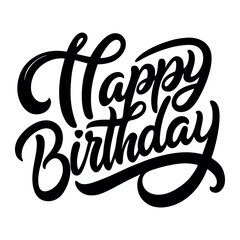 Calligraphic text “happy birthday”, black on white background