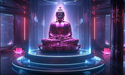 Serene Buddha in a Futuristic Sanctuary - Powered by Adobe
