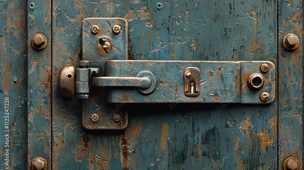 Poster metal lock on secure gate showcasing its protective features in weathered condition