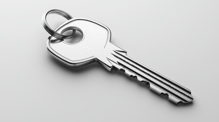 Isolated Silver Key on White Surface for Various Conceptual Representations and Designs