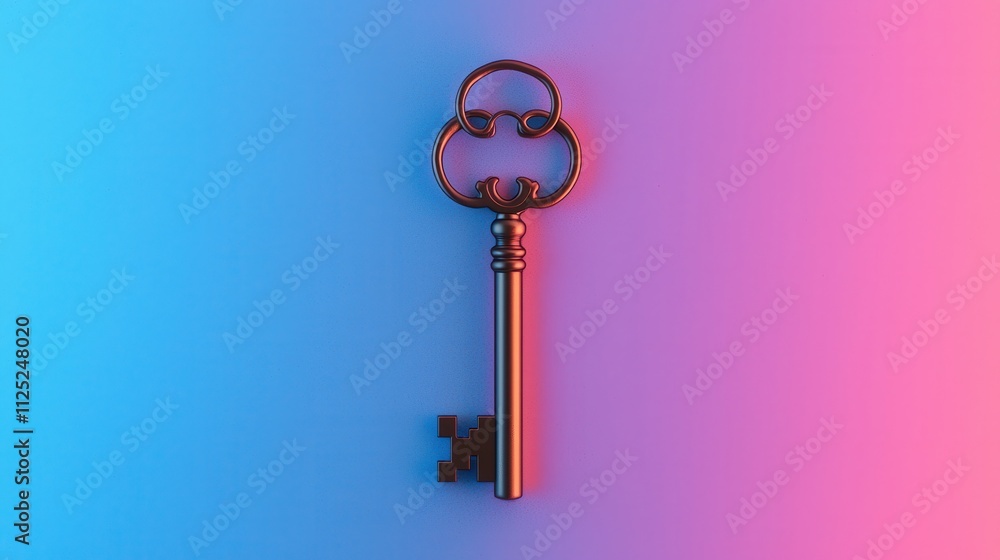 Poster isolated symbolic key design on a vibrant background for artistic and creative projects