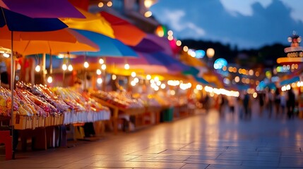 Obraz premium A street filled with lots of colorful umbrellas at night