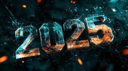 New Year 2025 Digital Design - Futuristic, vibrant, energetic, technology, future, hope. Symbolizing a bright new year.
