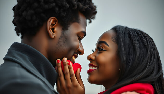 Primer plano de pareja de novios juntos con amor, cari&ntilde;o y ternura el d&iacute;a de San Valent&iacute;n