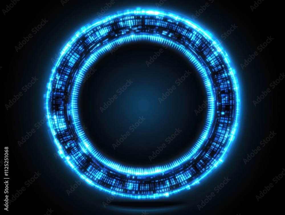Aufkleber circular blue neon light display featuring digital patterns and glow effect for modern design and fu