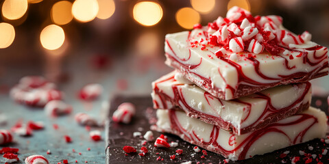 Festive Peppermint Bark Candy with Holiday Light