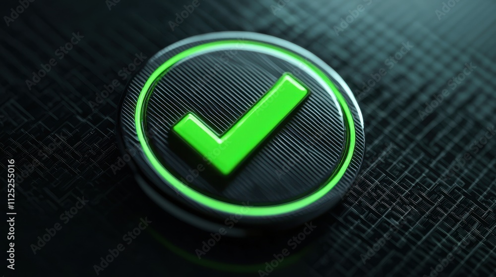 Poster green check mark symbol on digital form with modern design and digital texture background