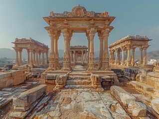 Obraz premium Ancient Hampi Temple Ruins Indian Architecture History Travel