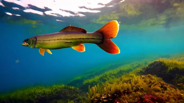 Raubfisch schwimmt im Wasser