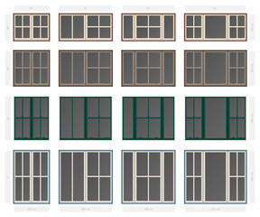 Single hung centre bar composite window set in different sizes and colors