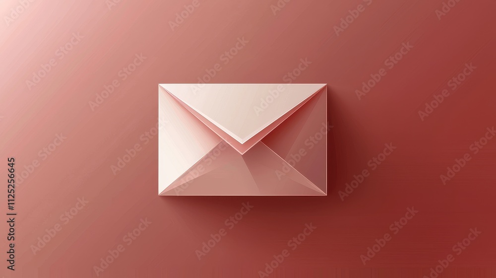 Poster simple vector icon of an envelope with clean lines on a soft coral background