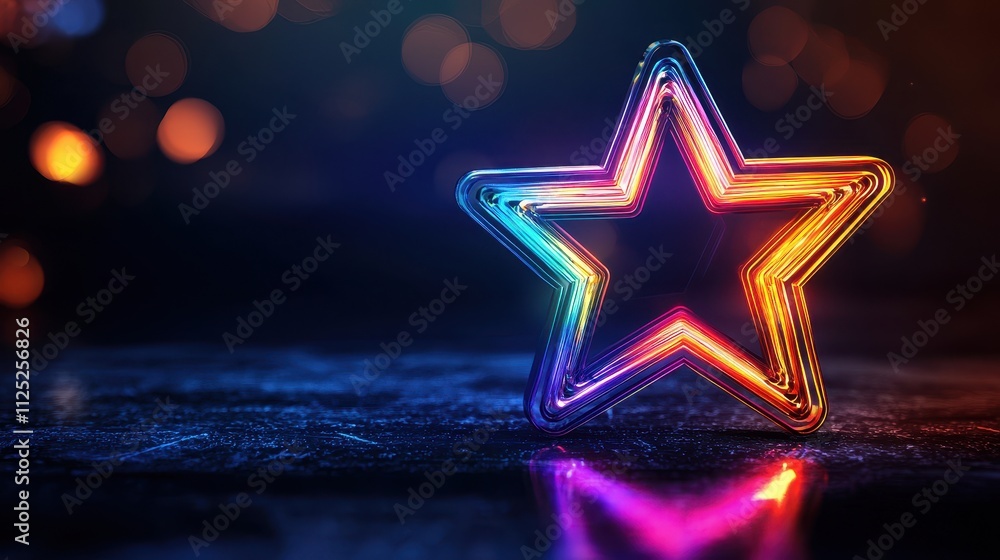 Poster colorful glowing star icon with gradient effect on a dark background for creative design projects