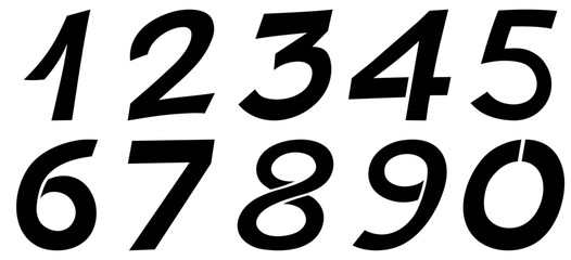 Handwritten stencil numbers from zero to nine