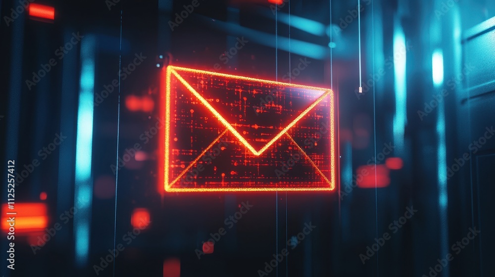 Aufkleber stylized envelope icon with message symbol in a neon digital environment