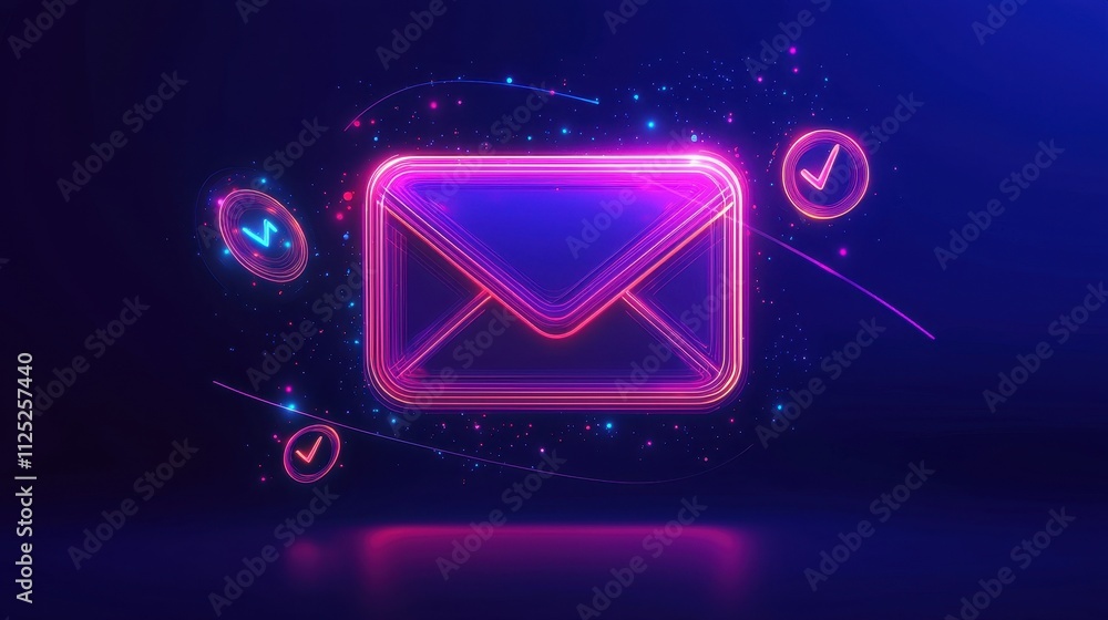 Aufkleber colorful stylized envelope icon with message symbol and sparkling elements on dark background
